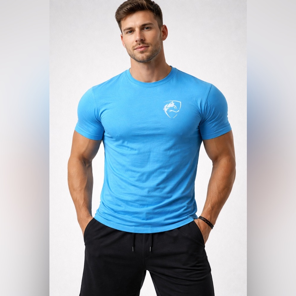 Alphalete Women’s Blue Athletic‎ T-Shirt Stretch Cotton Logo Athleisure Medium